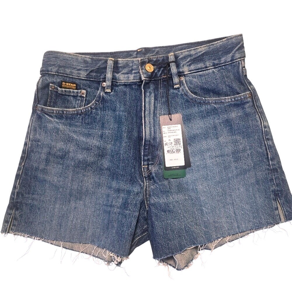 G Star Raw High Short Split Women Denim Blue Cutoff Raw Hem Size 0 25